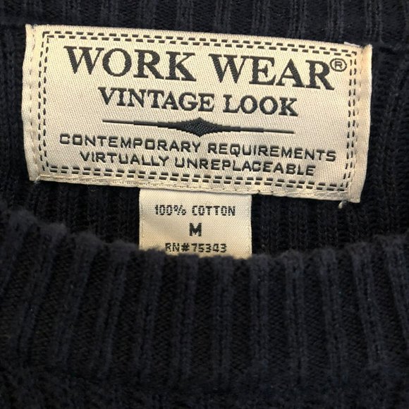 Navy Sweater by Work Wear Vintage Look Sz Med Pullover Crew Neck - Picture 3 of 6